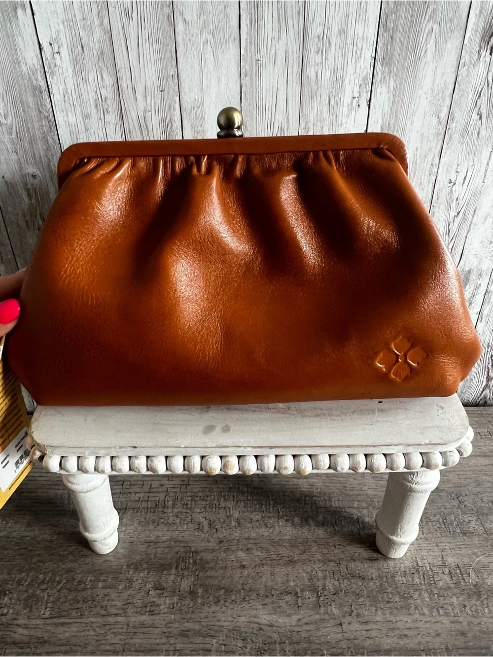 Patricia Nash Embossed Floral Kiss-Lock Clutch - Cognac Brown NEW
